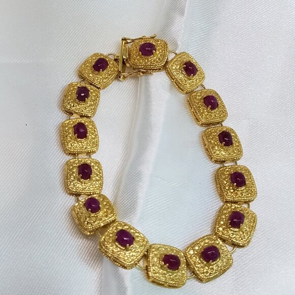 Gorgeous 18K Yellow Gold Over Sterling Silver 7.0 CTW Ruby Tennis Bracelet - NEW - Picture 5 of 9